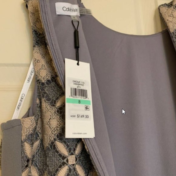 🎉HP🎉 Calvin Klein Womens Grey, Silver and Tan Cocktail Party Sheath Dress Sz 8 - Picture 7 of 9